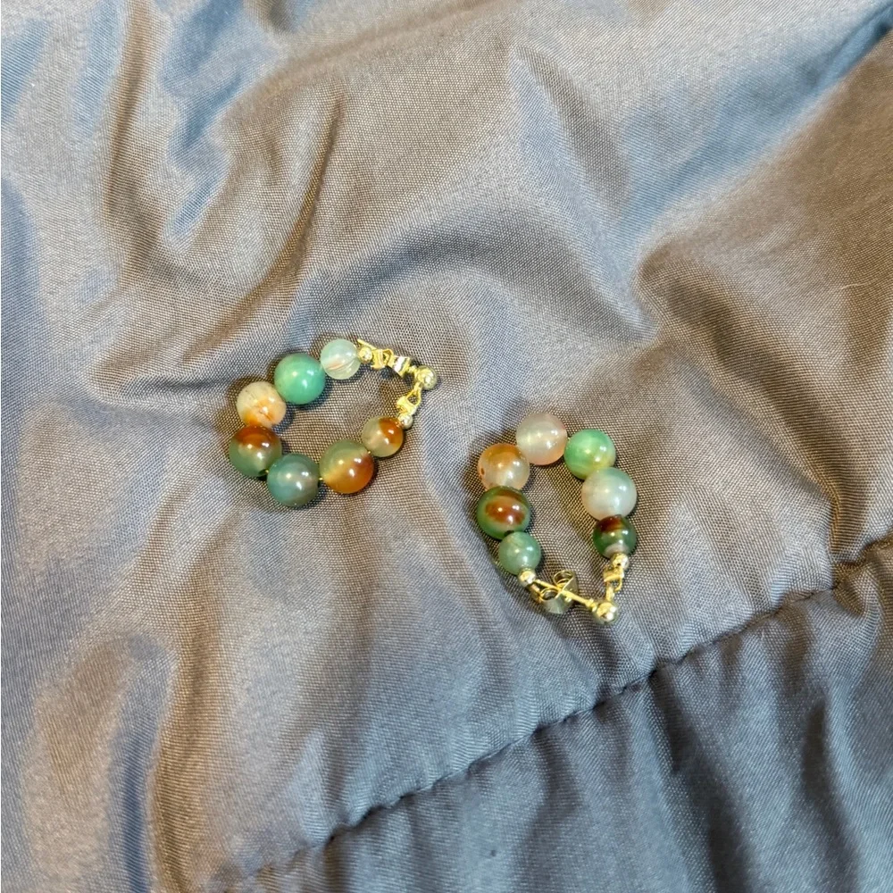 Vintage Green and Gold Hoop Earrings